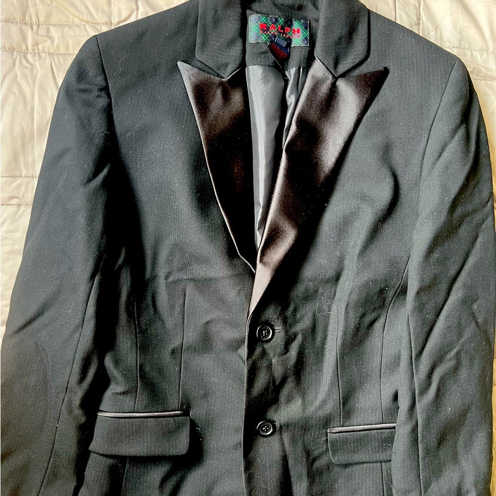 RALPH LAUREN Black Long Sleeve Tuxedo Blazer with Silk Lapels in size small